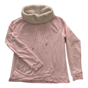 Tek Gear Womens Sweatshirt Sherpa Medium Pink Funnel Cowl Neck Faux Fleece